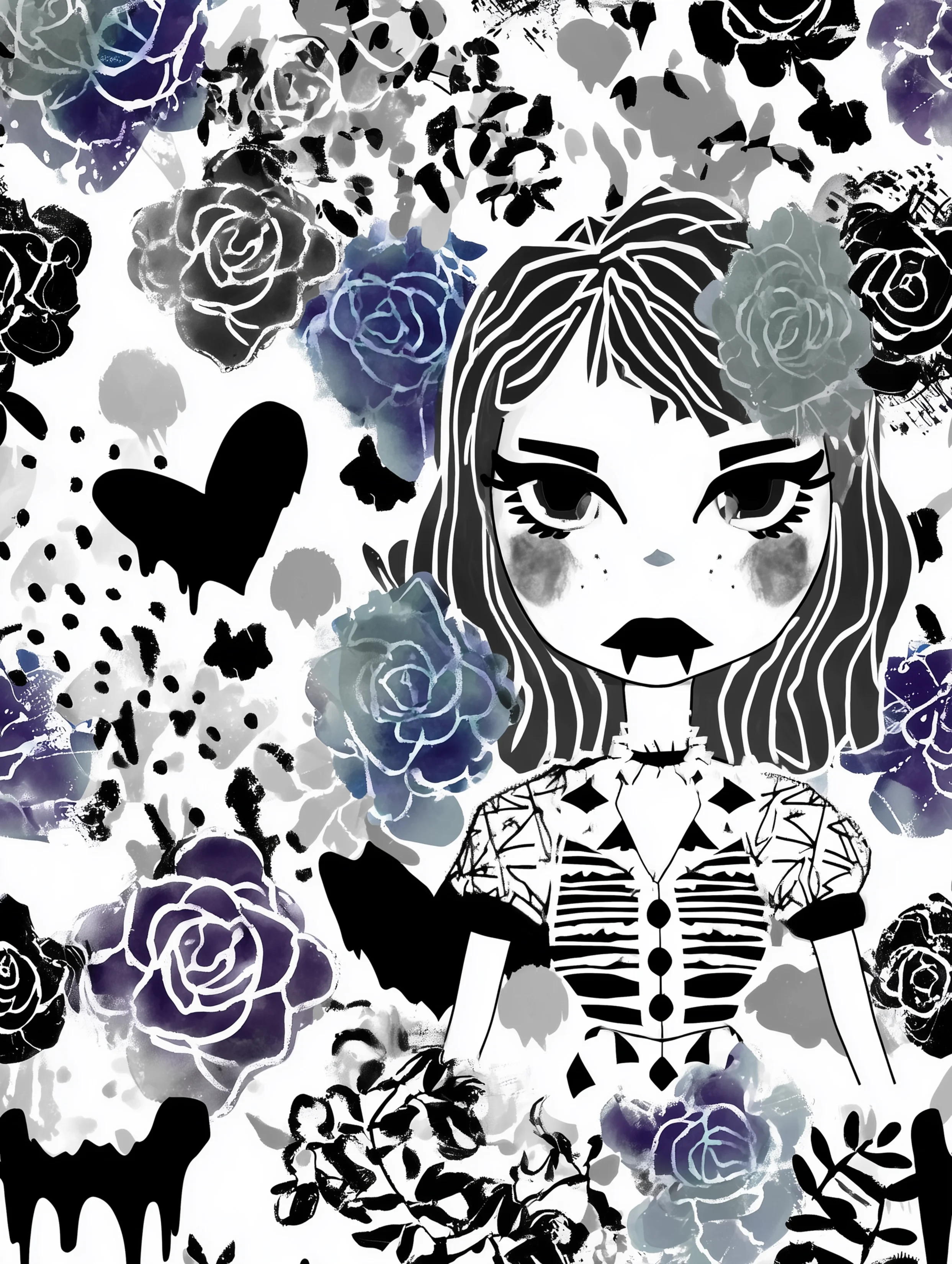 Free printable vampire coloring page for adults featuring a concerned vampire girl